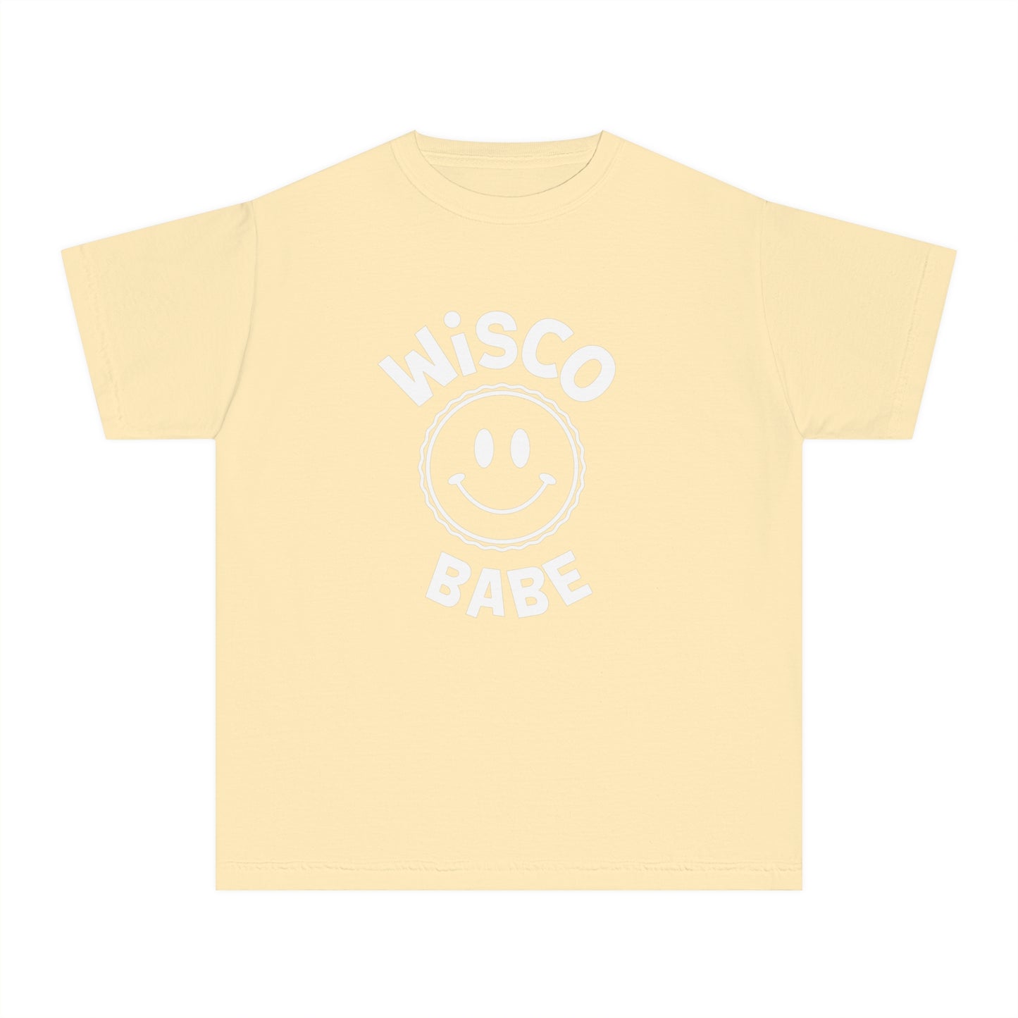 Cheerful Youth Tee - Wisco Babe Smiley Face T-Shirt, Gift for Kids, Summer Wear, Casual Outfit, Unique Holiday Gift