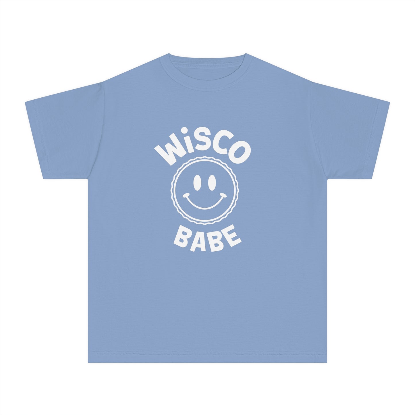 Cheerful Youth Tee - Wisco Babe Smiley Face T-Shirt, Gift for Kids, Summer Wear, Casual Outfit, Unique Holiday Gift
