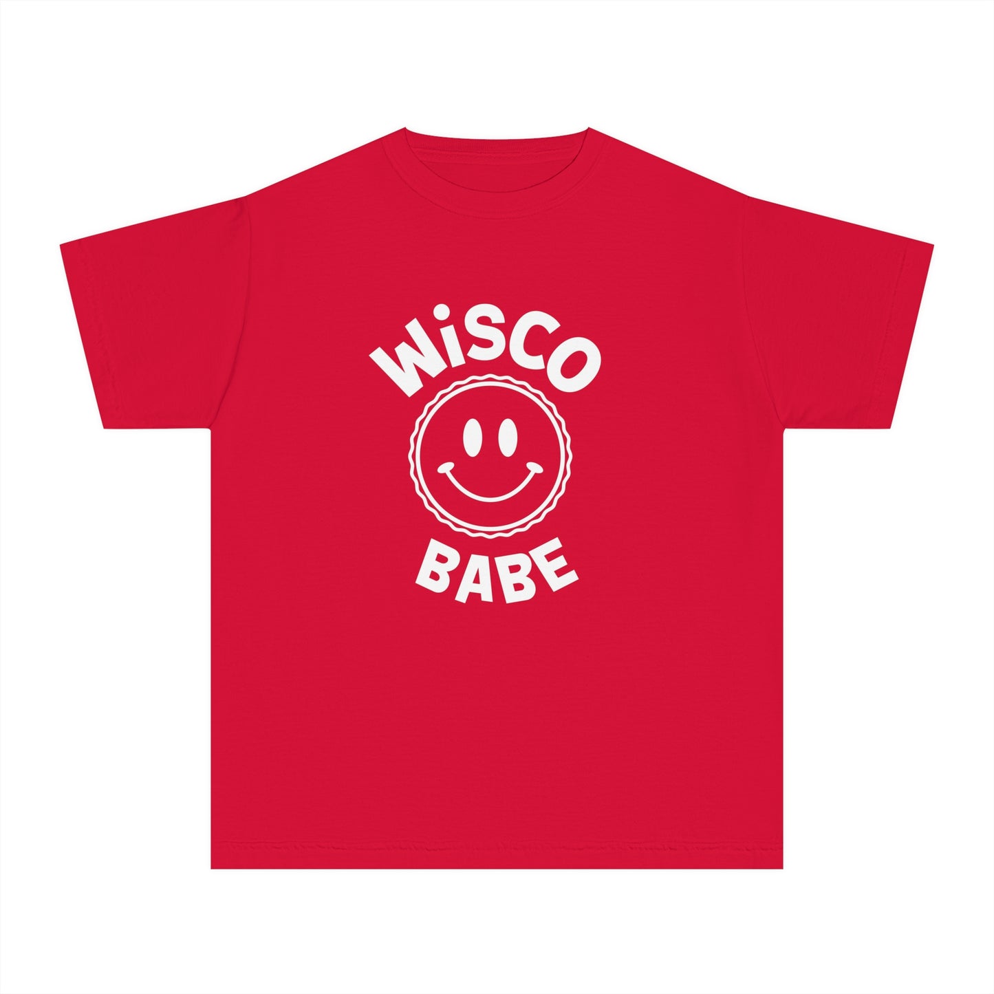Cheerful Youth Tee - Wisco Babe Smiley Face T-Shirt, Gift for Kids, Summer Wear, Casual Outfit, Unique Holiday Gift