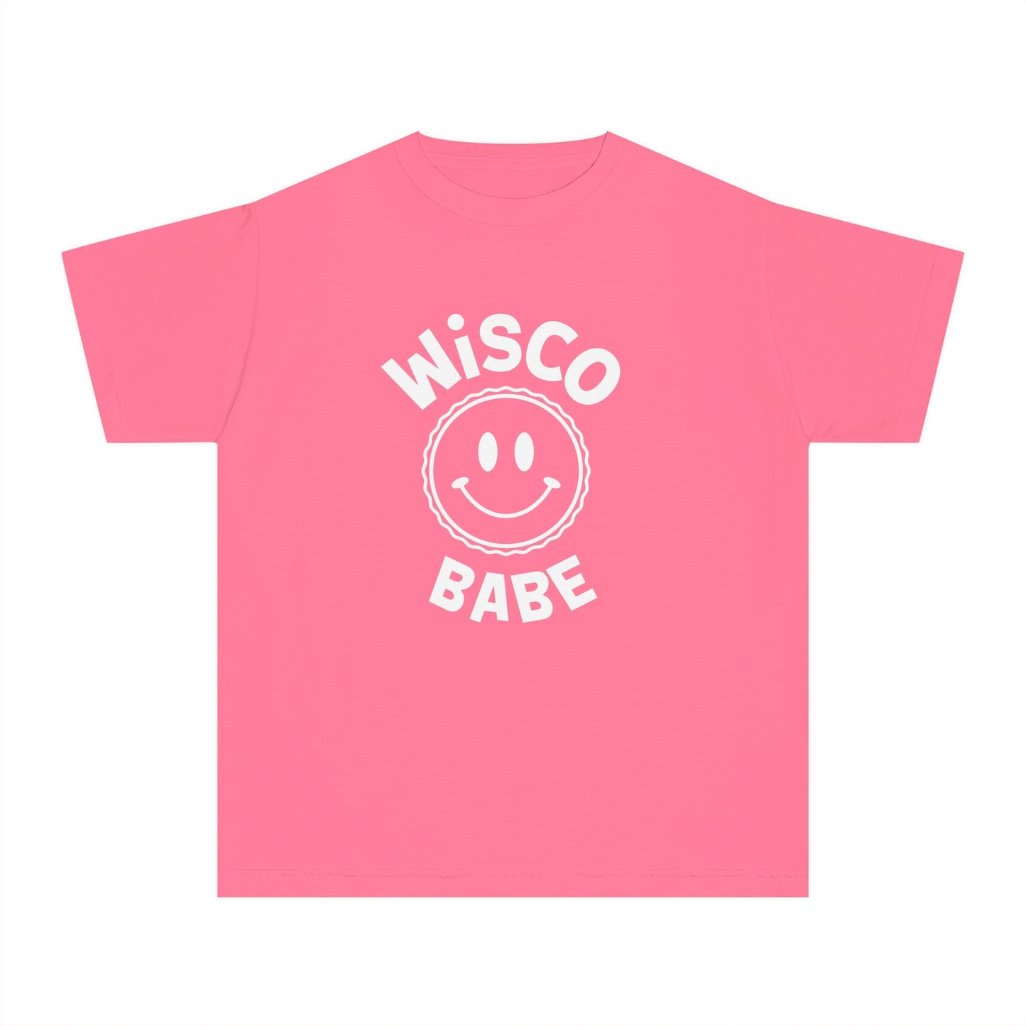 Cheerful Youth Tee - Wisco Babe Smiley Face T-Shirt, Gift for Kids, Summer Wear, Casual Outfit, Unique Holiday Gift