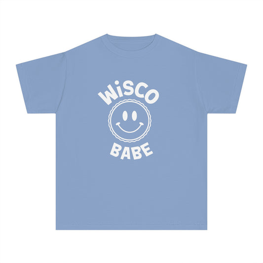 Cheerful Youth Tee - Wisco Babe Smiley Face T-Shirt, Gift for Kids, Summer Wear, Casual Outfit, Unique Holiday Gift